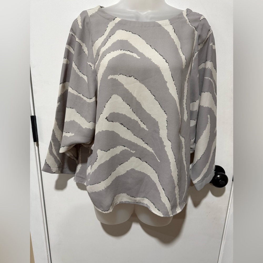 LOFT Gray and Cream Zebra Print Blouse-#1125